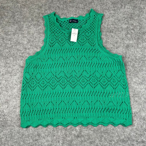 GAP Tops - NWT Gap Crochet Knit Green Cropped Halter Tank Y2K 70s Boho Festival Medium